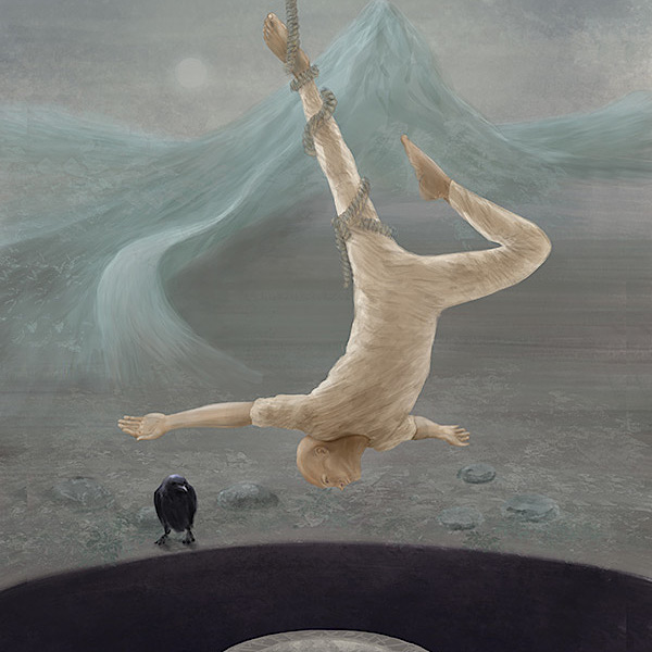 Painting: 'The Hanged Man', from the Anibas tarot deck by Sabina Nore
